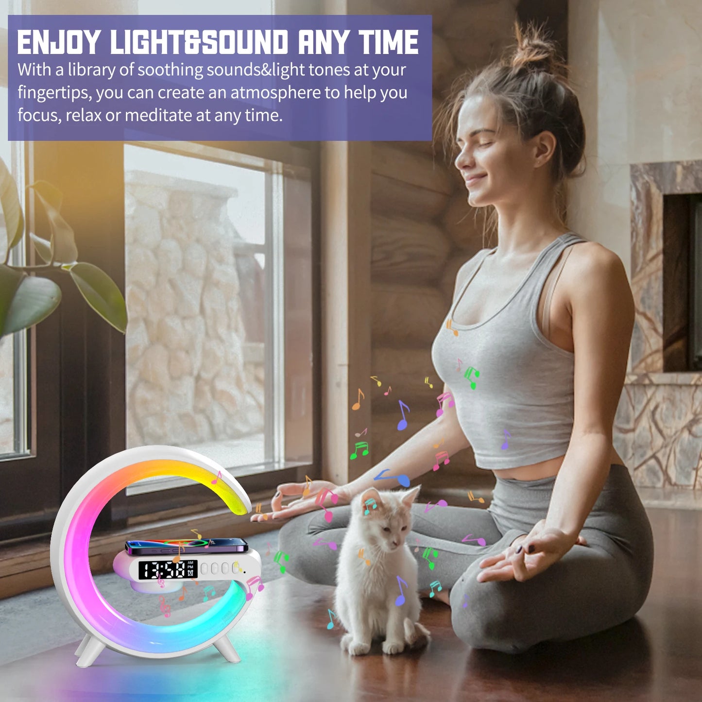 Smart Wireless BT Speakers With Wireless Fast Charging, RGB Lights Alarm Clock