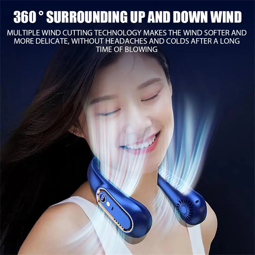 Portable Mini Hanging Neck Fan Digital Display Power Ventilador Bladeless Neckband Fan Air Cooler USB Rechargeable Electric Fans