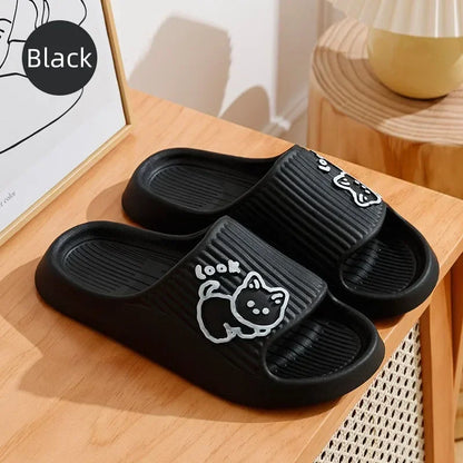 2024 Summer Women Slippers Bath Thick Platform Non-Slip Home Cat Cartoon Flip Flops Beach Sandals Ladies Slides Indoor Outdoor