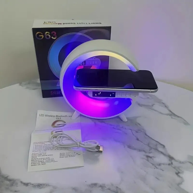 Smart Wireless BT Speakers With Wireless Fast Charging, RGB Lights Alarm Clock