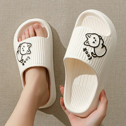 2024 Summer Women Slippers Bath Thick Platform Non-Slip Home Cat Cartoon Flip Flops Beach Sandals Ladies Slides Indoor Outdoor