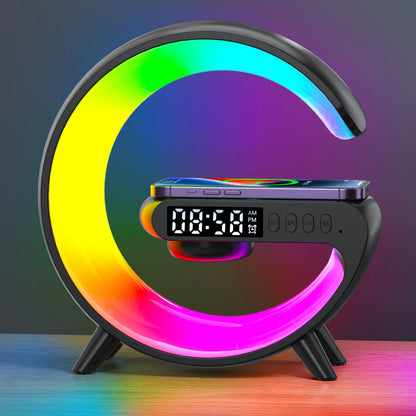 Smart Wireless BT Speakers With Wireless Fast Charging, RGB Lights Alarm Clock