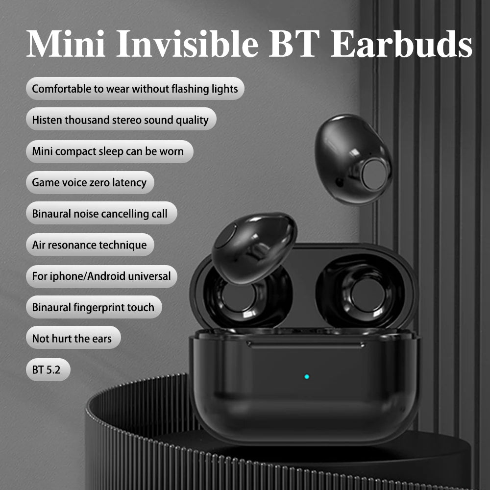 Mini Headphones Invisible Earphones Bluetooth TWS Wireless Touch Game Semi-In-Ear Earbuds Noise Reduction Sports Headset New