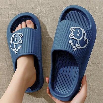 2024 Summer Women Slippers Bath Thick Platform Non-Slip Home Cat Cartoon Flip Flops Beach Sandals Ladies Slides Indoor Outdoor